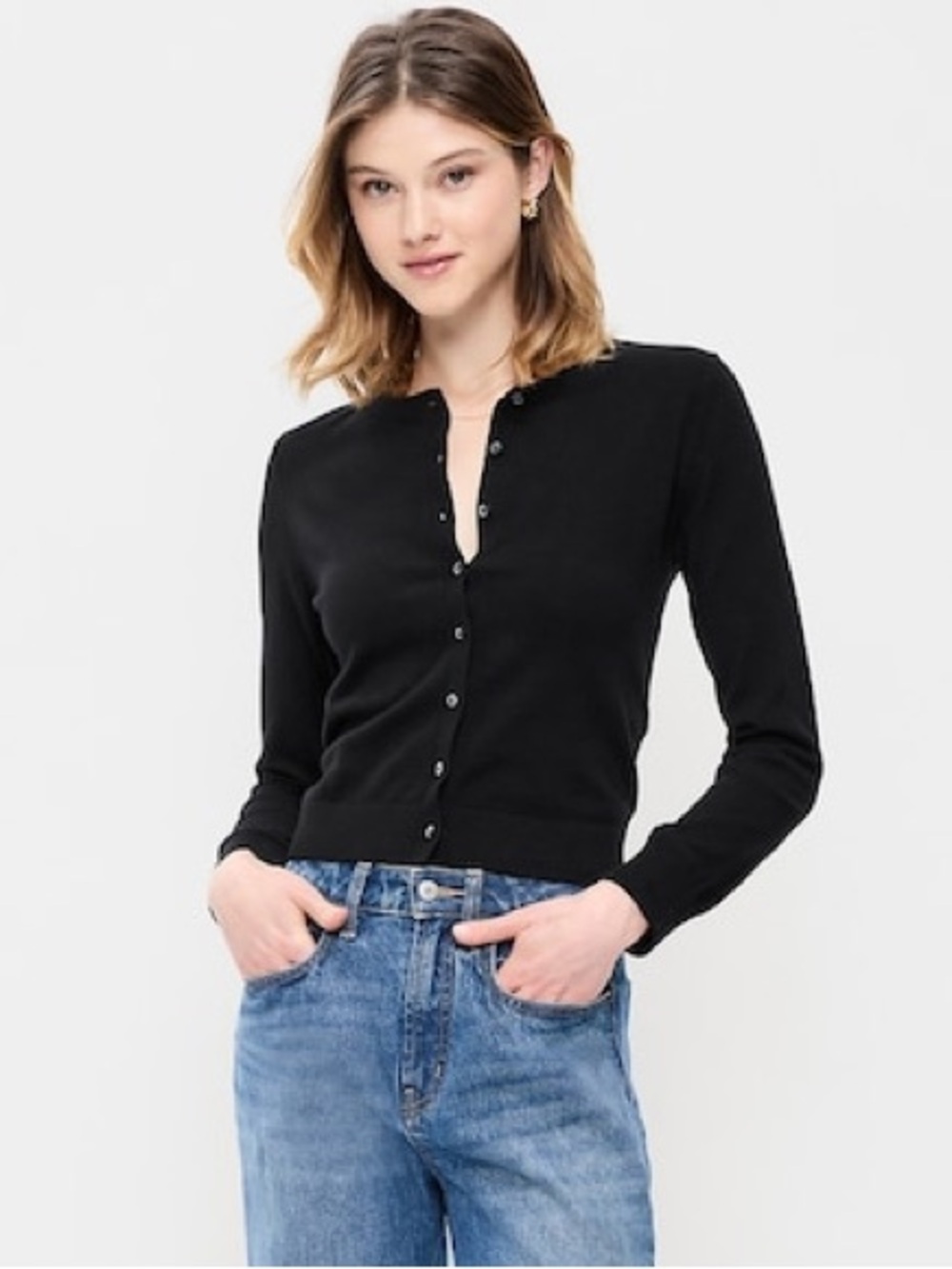 Old Navy SoSoft Lite Cropped Crew-Neck Cardigan – Black Jack – Size S